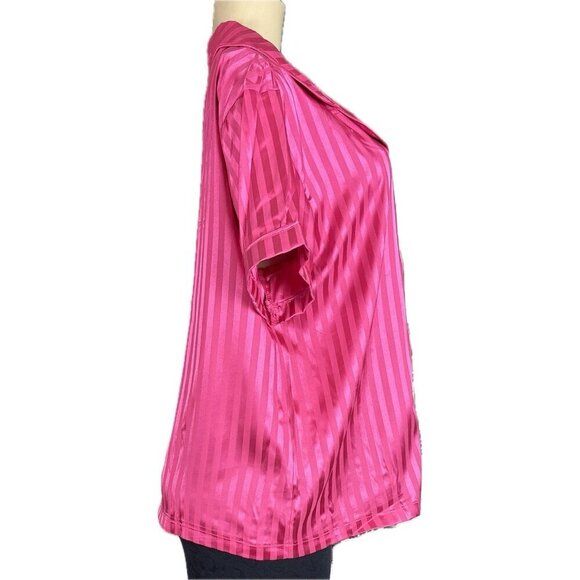 Tart L Satin Pink Faint Striped Button Short Sleeve Top/Satin Pants Pajama Set - Picture 3 of 9